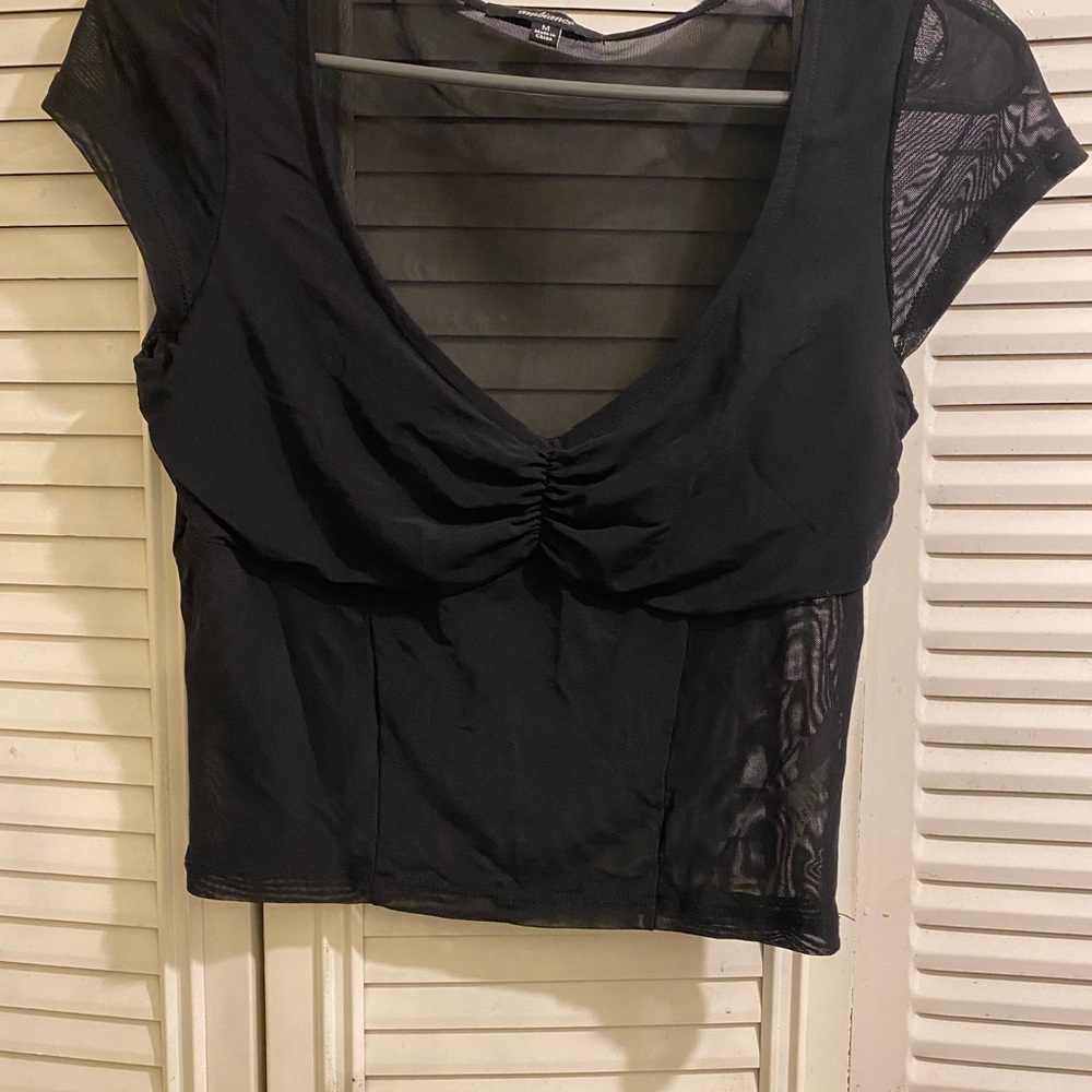 Black Mesh Short Sleeve Top